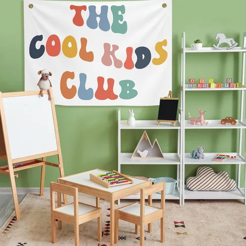 Miniatura 6 de Yinkin Playroom Decor The Cool Kids Club - Pancarta de pared de 36 x 26 pulgadas, diseño de arco iris, lindo y colorido tapiz para colgar