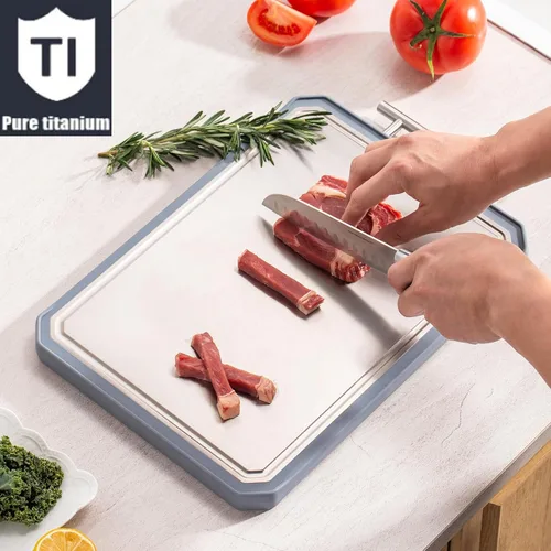 Miniatura 2 de Tabla de cortar de doble cara, tablas de cortar de titanio para cocina, titanio puro y paja de trigo, fácil de limpiar, tabla de cortar de gran