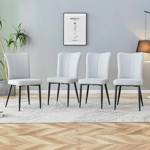 Miniatura 18 de Juego de 4 sillas de comedor modernas, juego de sillas de cocina de piel sintética, asiento tapizado acolchado grueso, sillas laterales negras sin