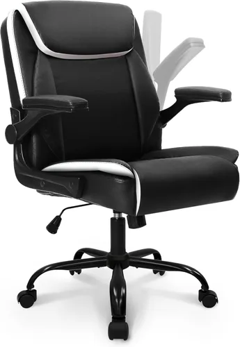 Miniatura 10 de NEO CHAIR Silla de escritorio para oficina y computadora, silla ejecutiva ergonómica de respaldo medio de cuero para juegos con apoyabrazos Blanco