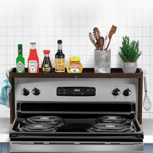 Miniatura 9 de IIIOIIIA Estante de Bambú Sobre la Estufa para Especias para Almacenamiento de Cocina, Organizador de Especiero de Cocina de 31.5", Estante Superior