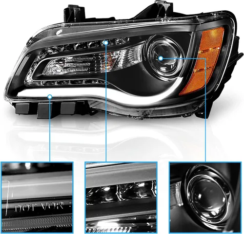 Miniatura 4 de AmeriLite Par de faros delanteros para faros delanteros de tubo LED negro para Chrysler 300 Sedan OE+ 2011-2014, lado del pasajero y del conductor