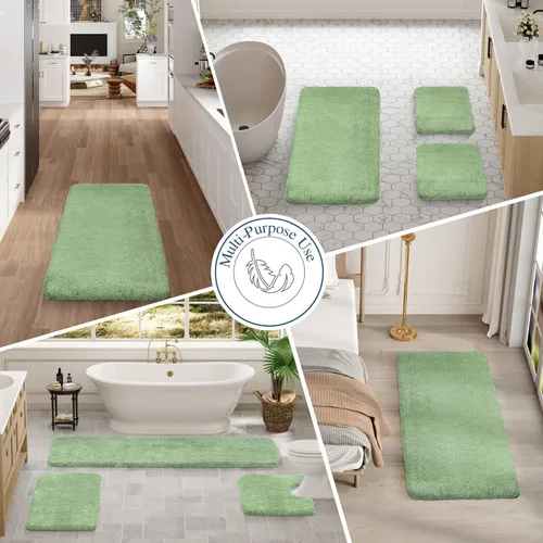 Miniatura 8 de Walensee Alfombra de baño antideslizante (16 x 24 pulgadas, verde salvia) Tapete de baño de microfibra suave lanudo absorbente de agua, lavable a