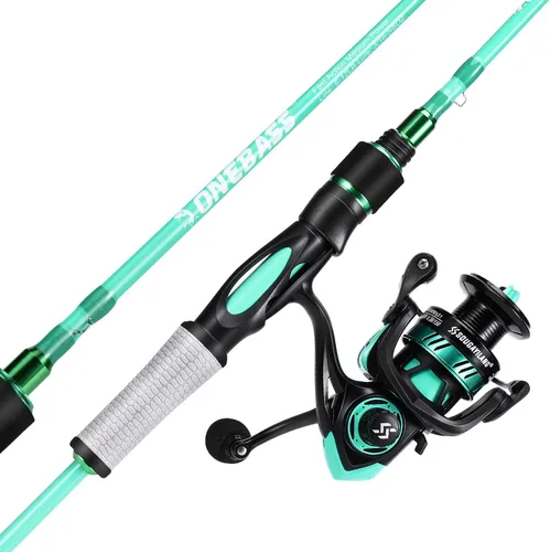 Combo de Carrete y Caña de Pescar One Bass Spirit Flame, Caña de Pescar Giratoria con Blancos de Grafito de 2 Piezas, Guías de Acero Inoxidable