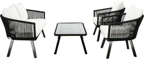 Safavieh Colección al aire libre Belmi - Cojín de mimbre de 4 piezas para patio, patio trasero, conjunto de vida PAT7517B, negro/beige