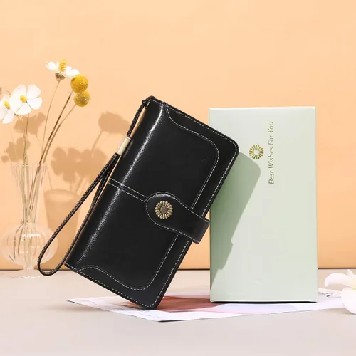Miniatura 6 de FALAN MULE Cartera de cuero genuino RFID bloqueo gran capacidad Trifold señoras cartera.