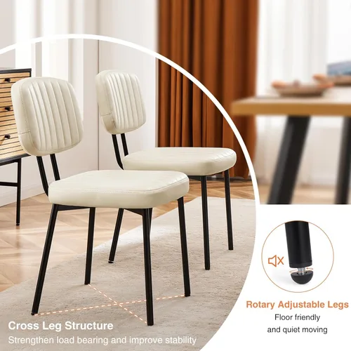 Miniatura 5 de Sweetcrispy Juego de 2 sillas de comedor, tapizadas de mediados de siglo, modernas sillas decorativas de cocina con asiento acolchado de piel