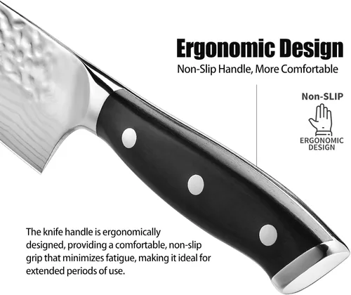 Miniatura 4 de Cuchillo de chef japonés de acero 7CR13 de 8 pulgadas, mango de madera de Pakka negra con triple remache con proceso de forja extra, regalos