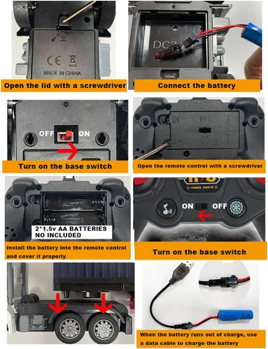 Miniatura 8 de Semirremolque de control remoto con remolque, de 24 pulgadas, camión de juguete para niños, contenedor 1:24 con luces LED y música, gran regalo
