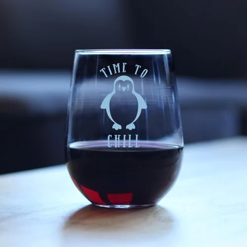 Miniatura 3 de Custom Time to Chill - Personalized Stemless Wine Glass - Funny Penguin Themed Gifts and Decor - Large 17 oz - Customized Wine Glass Gift