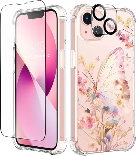 Miniatura 68 de GVIEWIN - Funda floral para iPhone 14 de 6.1 pulgadas, protector de pantalla + protector de lente de cámara, no se amarillenta, a prueba de golpes