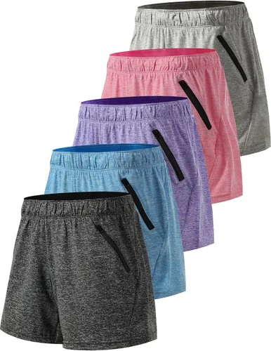 Liberty Imports 1 o 5 paquetes de pantalones cortos de gimnasio para mujer con bolsillos con cremallera, ropa casual de salón para mujer activa y