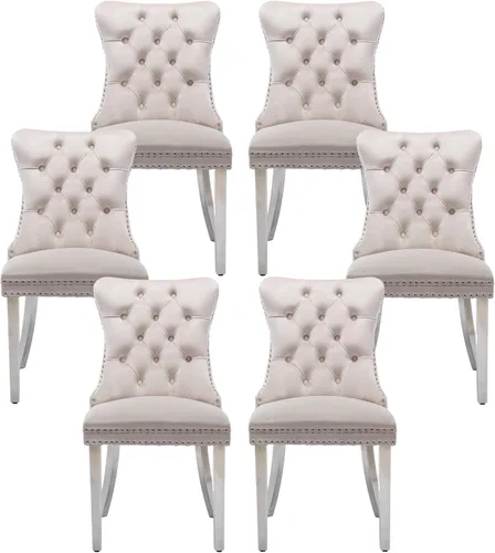 Miniatura 28 de Silla de comedor copetuda moderna de terciopelo para comedor, sillas de comedor tapizadas con remache de clavo, anillo trasero para cocina, comedor