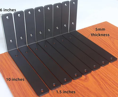 Miniatura 2 de Paquete de 16 soportes de hierro en L, negro, 10 pulgadas de largo x 6 pulgadas de alto x 1.5 pulgadas de ancho, 13/64 pulgadas de grosor