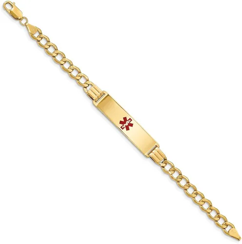 Miniatura 3 de Pulsera de oro amarillo de 14 quilates con esmalte rojo médico de 0232in para identificación de 70in
