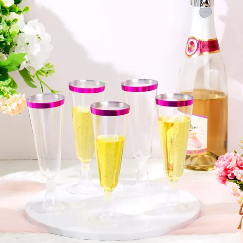 Miniatura 5 de Gerrii 300 copas de champán de plástico a granel, copas de champán desechables transparentes de 4.5 onzas, vasos de tostado con borde para boda