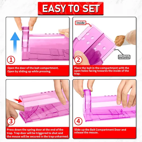 Miniatura 6 de LULUCATCH Trampas humanas para ratones, paquete de 2 trampas para ratones vivos, trampas para ratones de liberación de captura para interiores