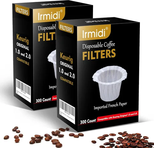 Irmidi 600 filtros de café de papel desechables, compatibles con cafeteras Keurig 1.0 y 2.0 de una sola porción Negro