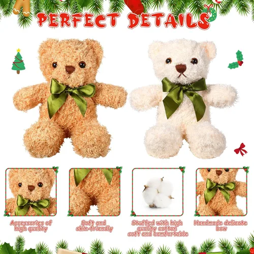 Miniatura 5 de HyDren Paquete de 12 animales de peluche de oso a granel de 10 pulgadas, oso pequeño para graduación, baby shower, juguetes de peluche con pajarita