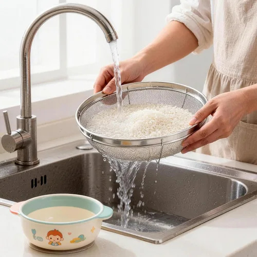Miniatura 5 de Colador de malla fina para cocina, tazón de colador de acero inoxidable para pasta, arroz, fruta, cestas de malla metálica con base de reposo