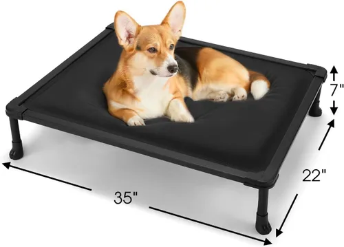 Miniatura 6 de Veehoo Cama Elevada para Perros a Prueba de Masticación, Catre Elevado Duradero para Mascotas con Colchoneta Impermeable Rellena de Algodón PP Negro