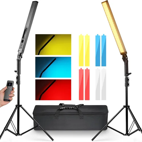 NEEWER Barra de luz de video LED mejorada y kit remoto de 2.4G, paquete de 2 unidades regulables de mano 3200K ~ 5600K CRI97+ iluminación de video
