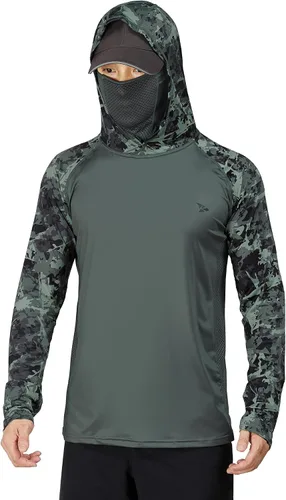 Miniatura 20 de Rodeel - Camisa de pesca para hombre con manga larga, UPF 50+, rendimiento de alto rendimiento para senderismo, con máscara, protección UV