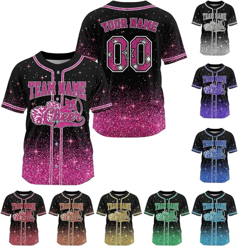 Miniatura 14 de Camiseta de béisbol de uniforme de animadora personalizada, camiseta de animadora para niñas, mujeres, jóvenes, niños, camiseta con purpurina