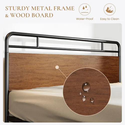 Miniatura 4 de SHA CERLIN Estructura de cama de tamaño king con cabecero y pie de cama de madera, estructura metálica de esquinas redondeadas, listones resistentes