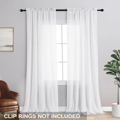 Miniatura 41 de KOUFALL Juego de 2 cortinas de puerta francesa, cortinas de lino para puerta/ventana, cortina transparente boho para cristal lateral delantero