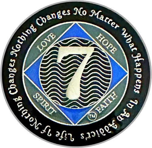 (Años 1-55) NA Medallón de 7 años, plata, chapado en color azul, narcóticos cubiertos de epoxi Moneda anónima (NA 7 años medallón)