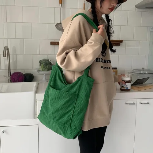 Miniatura 2 de Youjaree Bolso de mano de pana para mujer, bolso de hombro casual, bolso de mano grande para compras, bolsa de trabajo con bolsillos