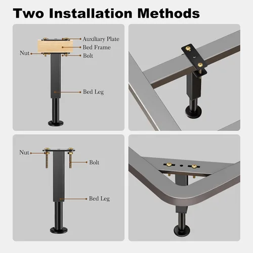 Miniatura 5 de 6 patas de soporte de cama de altura ajustable, patas de soporte de marco de cama de metal resistente, elevadores de muebles de 6.3 a 8.1 pulgadas