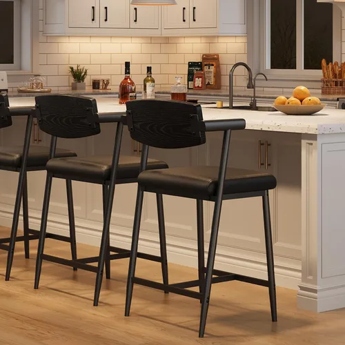 Miniatura 18 de IDEALHOUSE Juego de 2 taburetes de bar de altura de mostrador con brazos, taburetes de bar tapizados de 26 pulgadas con respaldo, asiento más ancho