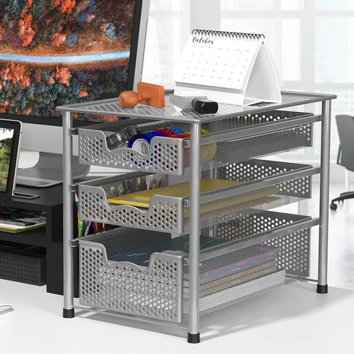 Miniatura 2 de Simple Houseware - cajón organizador apilable de 3 niveles, color plateado Plata