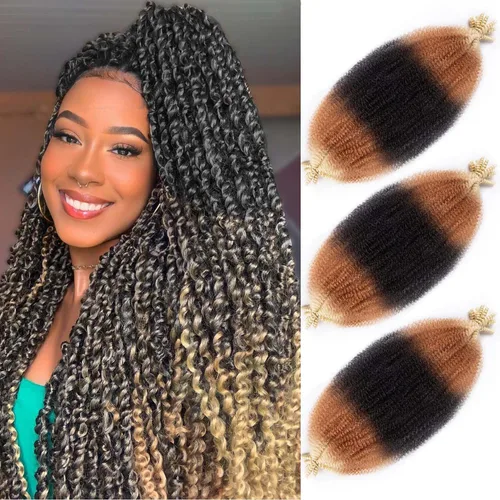 Miniatura 32 de Cabello afro elástico y trenzado de 30 pulgadas 2 paquetes, cabello preesponjado y trenzado elástico pre-estirado para extensiones de cabello suave