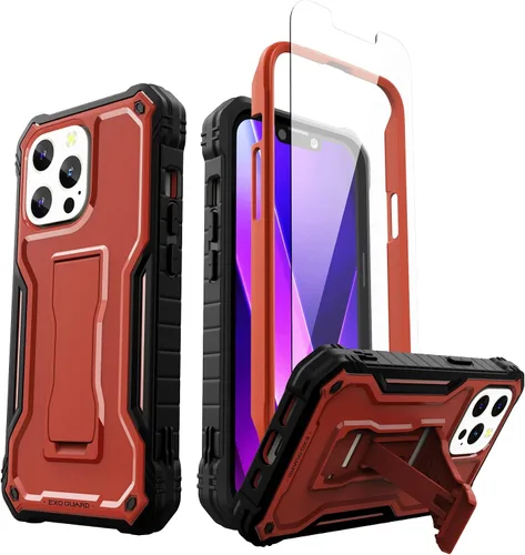 Miniatura 11 de ExoGuard Compatible con iPhone 13 Mini, funda de goma a prueba de golpes de cuerpo completo con protector de pantalla de vidrio templado, soporte