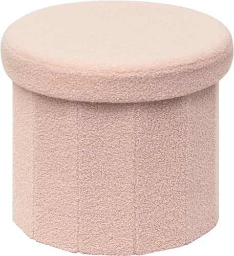 Round Boucle - Otomana de almacenamiento, reposapiés tapizado pequeño de 15 pulgadas con almacenamiento, reposapiés otomano compacto para sala de