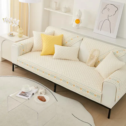 Miniatura 3 de vctops Funda acolchada de algodón para sofá, funda de sofá modular con bordado floral de granja, antideslizante, lavable, protector de muebles