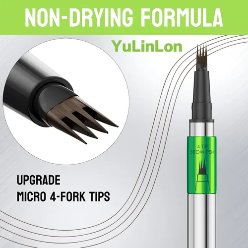 Miniatura 2 de Pluma líquida para cejas de 4 puntas, punta ultra fina, cejas, forro, barba, cabello (1# marrón claro)