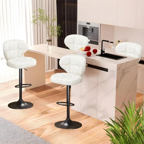 Miniatura 13 de Juego de 2 taburetes de bar, taburetes de bar giratorios ajustables con respaldo, sillas de bar de altura de mostrador con reposapiés, asiento Negro