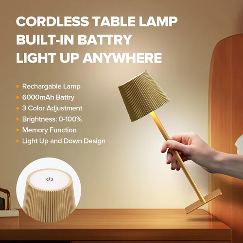 Miniatura 3 de LUTEC Paquete de 4 lámparas de mesa inalámbricas, lámpara de escritorio con batería recargable de 6000 mAh, dos alturas ajustables, impermeable