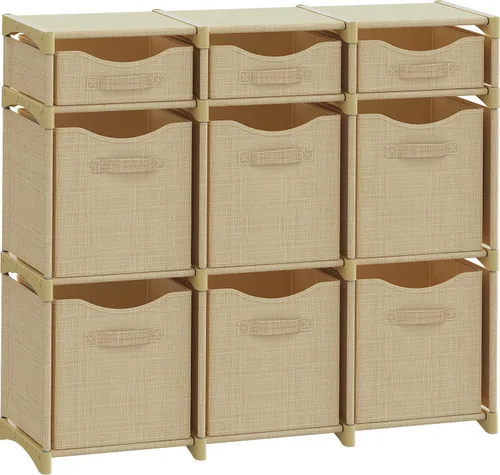 Organizador de 9 cubos de almacenamiento, armario fácil de montar con cajones, organizador de habitación para ropa, para habitación del bebé, Beige