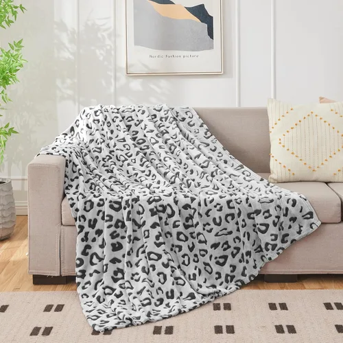 Miniatura 5 de SOCHOW - Manta Uragiri, de franela, vellón, ligera, muy suave y acogedora, de 50 x 60 pulgadas, con diseño de leopardo, en color negro