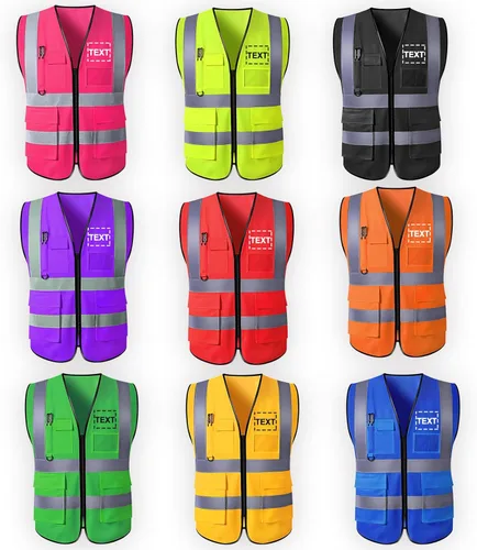 Miniatura 2 de Chaleco de seguridad personalizado para hombres con bolsillos de logotipo, ropa de trabajo protectora personalizada de alta visibilidad con tira