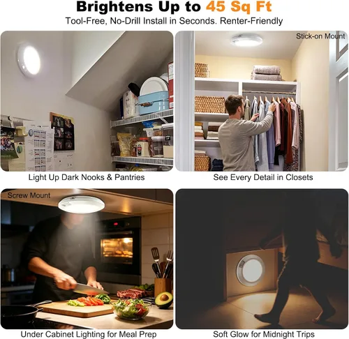 Miniatura 5 de Luz con sensor de movimiento a pilas para interiores, 6.3 pulgadas, 210 lm, 6000 K blanco frío, inalámbrico adhesivo o montaje de tornillo