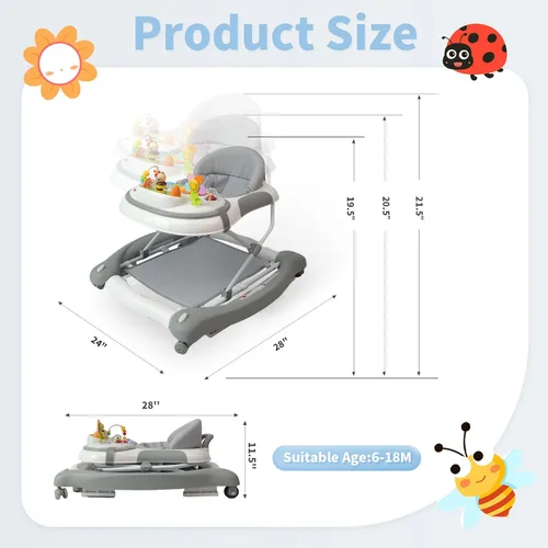 Miniatura 5 de Andador de bebé 5 en 1, caminador de música y luces para bebés niños y niñas de 6 a 12 meses, andadores plegables con ruedas y gorila combo Gris