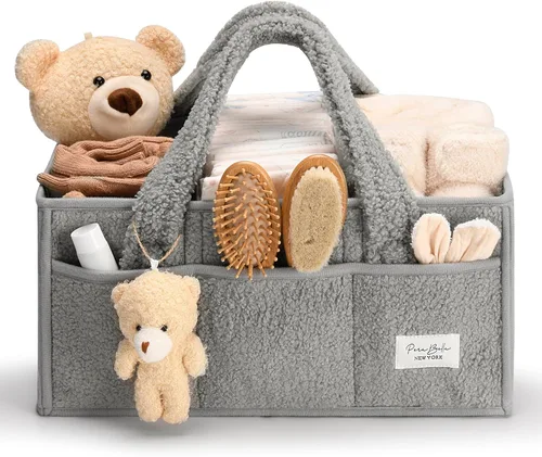 PeraBella Organizador de pañales para bebé con asa, cesta de regalo de ducha para niños y niñas, cesta de almacenamiento de pañales portátil para