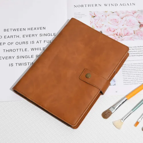 Miniatura 3 de WONDERPOOL Cuaderno de cuero recargable, cuaderno en espiral, carpeta de carpetas de diario A5 con puntos y bolsillos interiores para viajes, Marrón