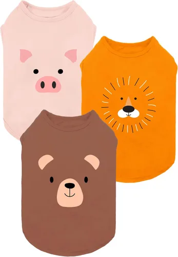 Fitwarm Paquete de 3 camisas para perro con diseño de oso y león, ropa divertida para perros pequeños, niños y niñas, traje de verano para mascotas,